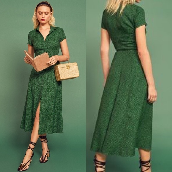 Retro Green Wilma Down Polka Dot Swing Dress S